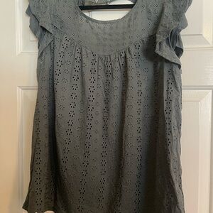 Maurices Olive Eyelet Blouse with Ruffle Sleeves